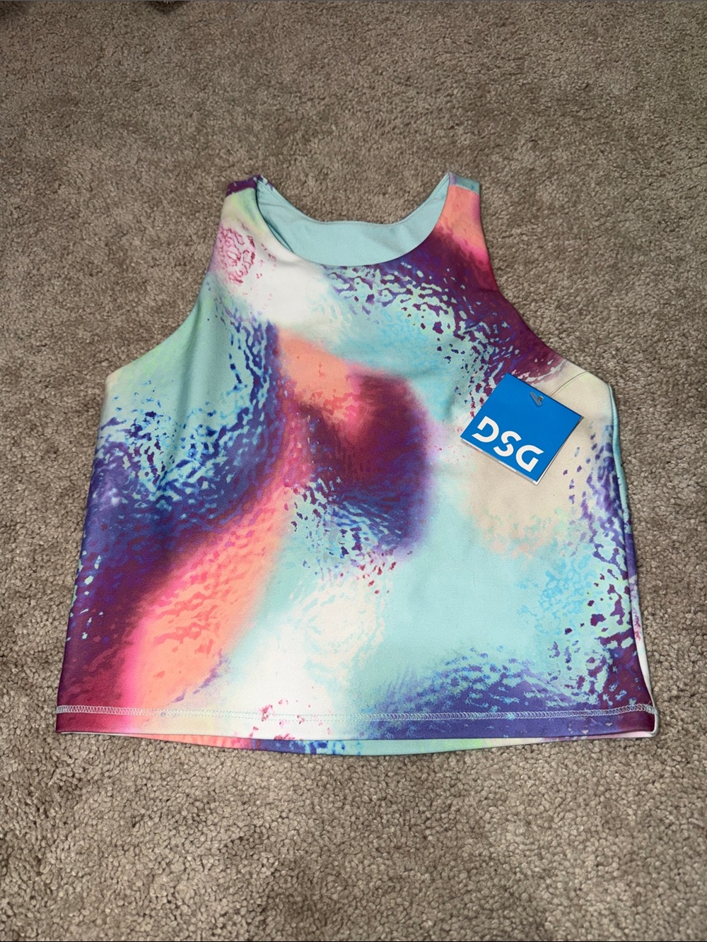 DSG Girls Aqua Purple Pink Abstract High-Neck shelf tank